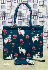 MS7 Quilted European-Style Laptop Bag – Pichwai cow print